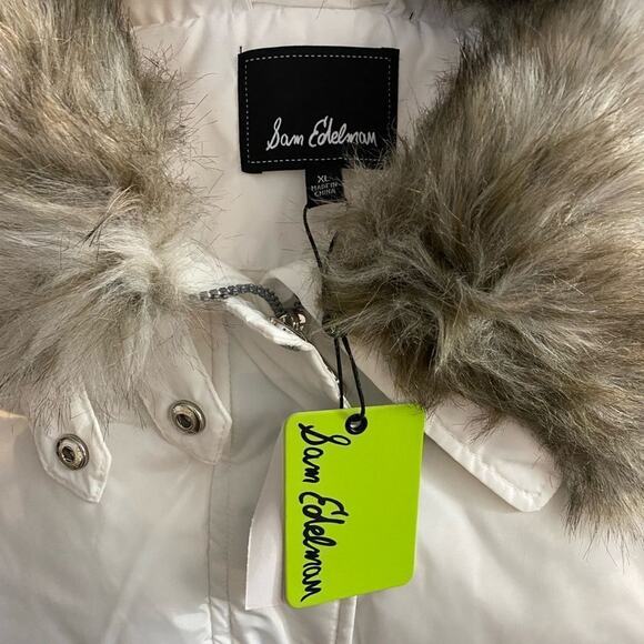 Sam EDELMAN Cream Water Repellent Puffer‎ Coat with zip off Faux Fur Collar - Picture 6 of 13